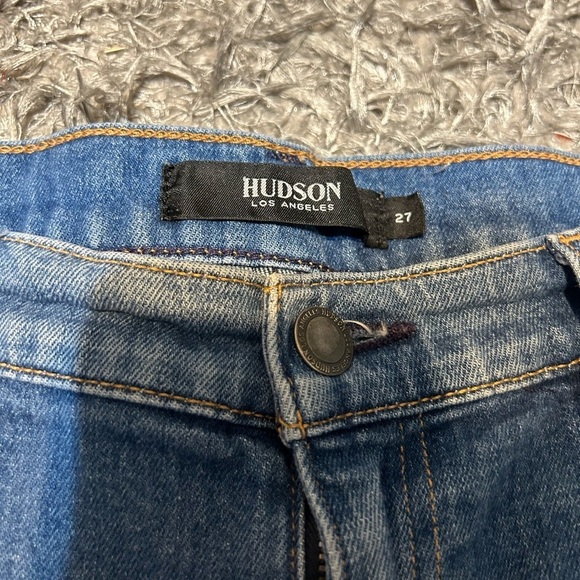 Hudson Jeans Straight Leg Raw Hem Ankle Cropped  Heavily Distressed Ripped Denim - Picture 8 of 9